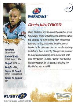 2003 Kryptyx The Defenders Australian Rugby Union #27 Chris Whitaker Back